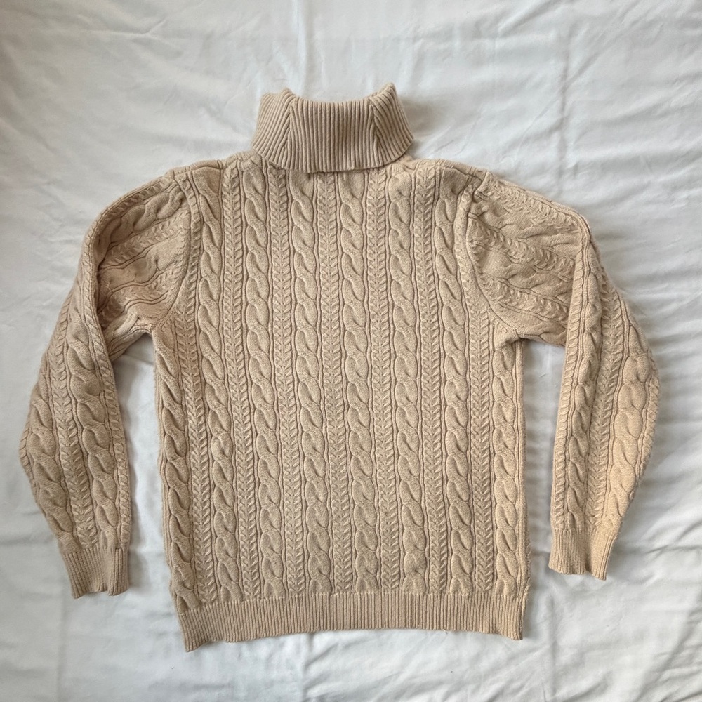 Tahari Beige Cable Knit Turtleneck Sweater